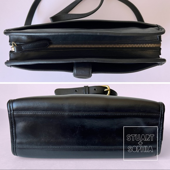 Vintage 80s Coach Leather Brighton 9895 Bag Large Unlined Black Crossbody - Picture 5 of 10